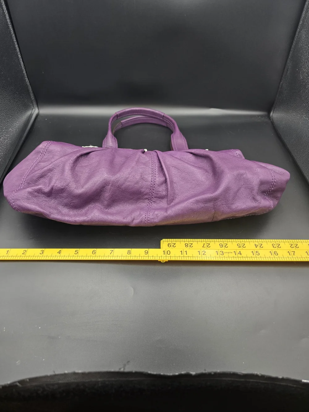 Coach Purple Leather Pleated Satchel with Turnlock
